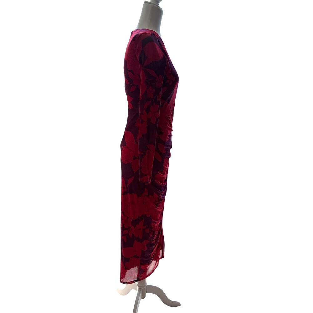 Taylor Women’s Purple/Red Long Sleeve Ruched Maxi Foral Dress, Size 4 - Picture 4 of 16